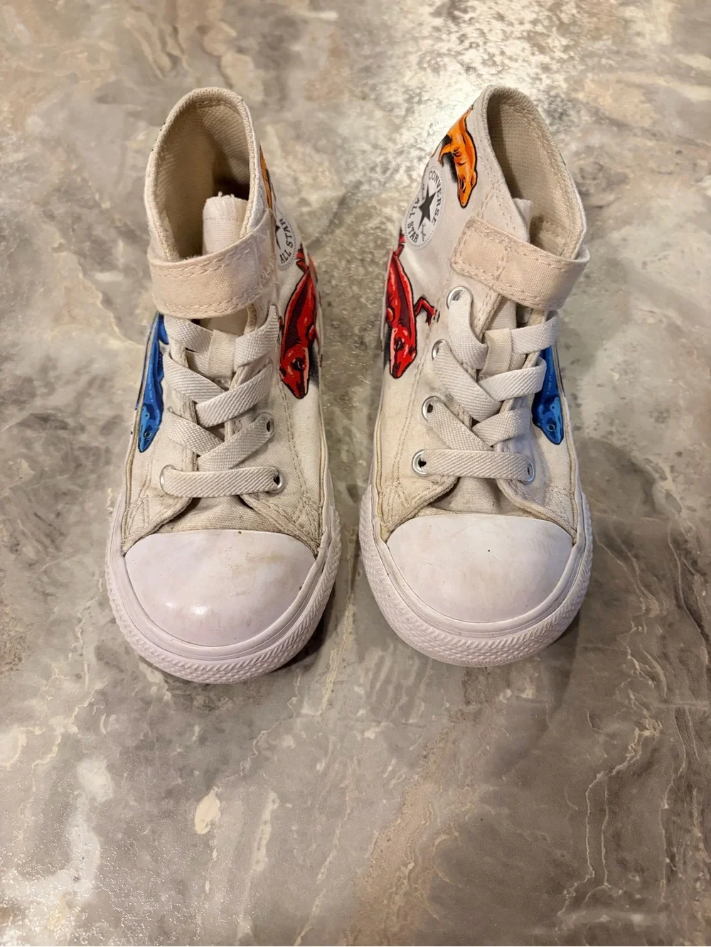 Converse Kids High-Top Sneakers in White with Red, Blue and Orange Accents